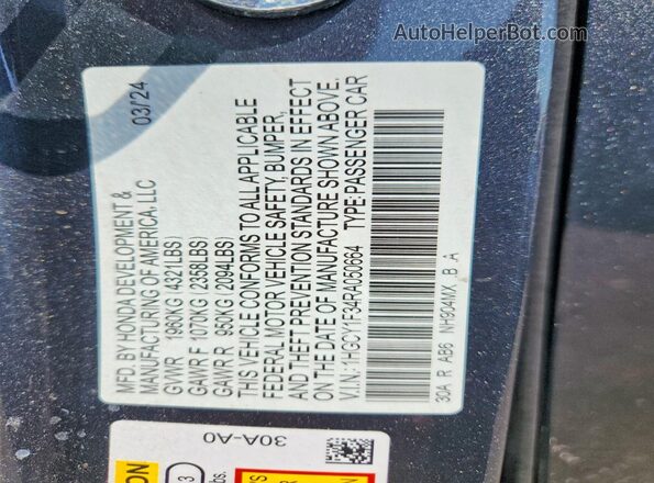 1HGCY1F34RA050664 2024 HONDA ACCORD Charcoal ძრავის განყოფილების ხედი