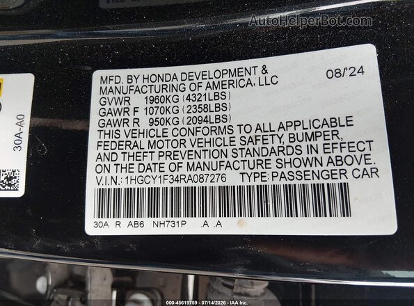 1HGCY1F34RA087276 2024 HONDA ACCORD Black Widok komory silnika