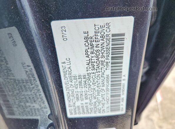 1HGCY1F35PA048984 2023 HONDA ACCORD Gray Вид наклейки з VIN-кодом