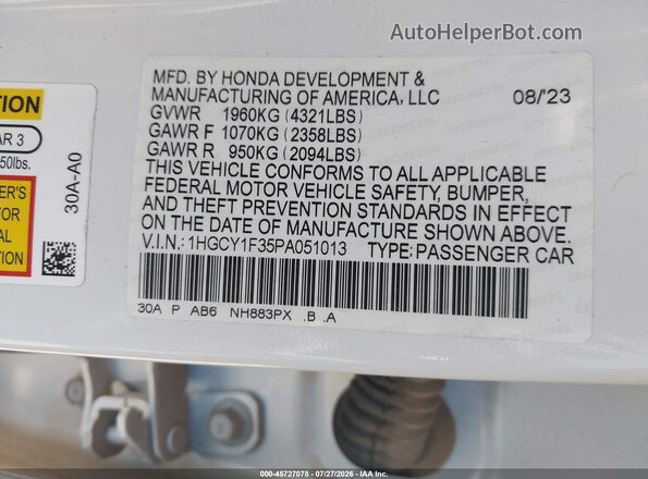 1HGCY1F35PA051013 2023 HONDA ACCORD White Вид підкапотного простору