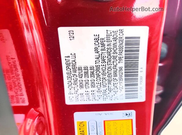 1HGCY1F35RA027846 2024 HONDA ACCORD Red ძრავის განყოფილების ხედი