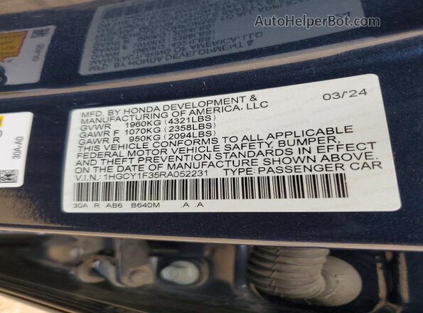 1HGCY1F35RA052231 2024 HONDA ACCORD Угольный Вид подкапотного пространства