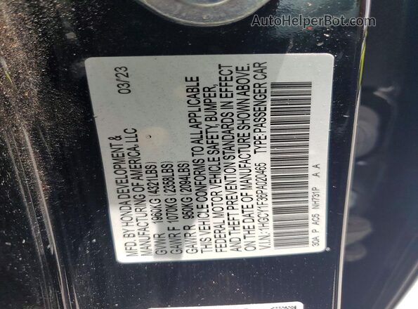1HGCY1F36PA020465 2023 HONDA ACCORD Black Շարժիչի բաժամունքի տեսք