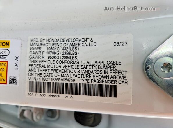 1HGCY1F36PA054759 2023 HONDA ACCORD White ძრავის განყოფილების ხედი