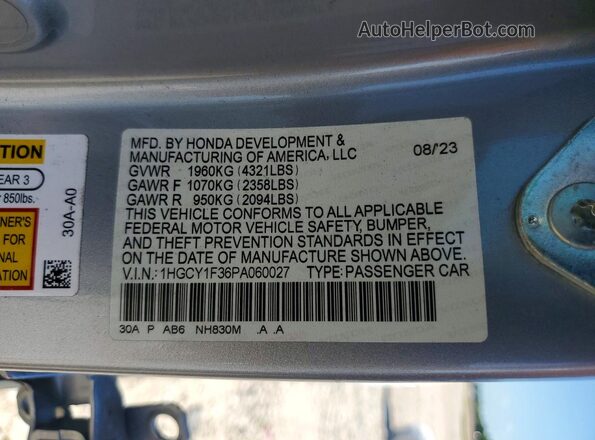 1HGCY1F36PA060027 2023 HONDA ACCORD Серебряный Вид наклейки с VIN-кодом