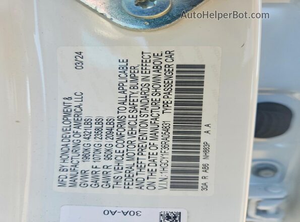 1HGCY1F36RA054831 2024 HONDA ACCORD White Widok komory silnika