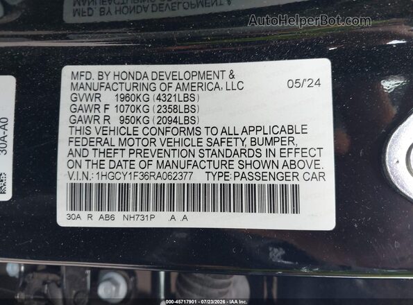 1HGCY1F36RA062377 2024 HONDA ACCORD Black Widok komory silnika