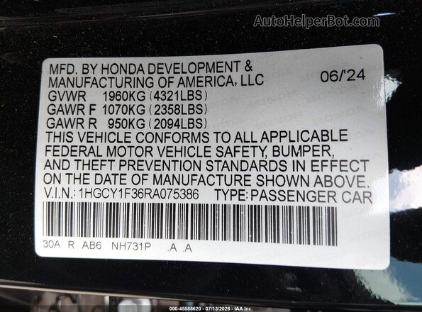 1HGCY1F36RA075386 2024 HONDA ACCORD Черный Вид подкапотного пространства