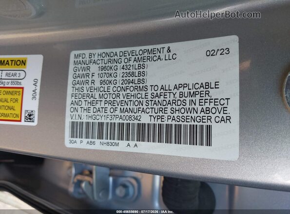 1HGCY1F37PA008342 2023 HONDA ACCORD Gray Vista del compartimento del motor