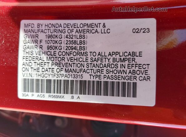 1HGCY1F37PA013315 2023 HONDA ACCORD Red ძრავის განყოფილების ხედი