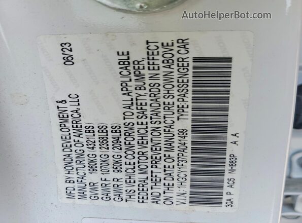 1HGCY1F37PA041499 2023 HONDA ACCORD White Vista del compartimento del motor
