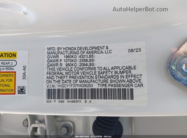 1HGCY1F37PA056293 2023 HONDA ACCORD White Engine compartment view