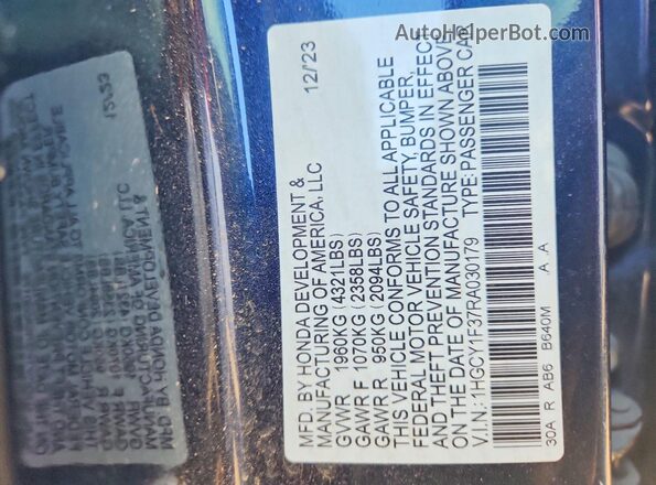 1HGCY1F37RA030179 2024 HONDA ACCORD Blue ძრავის განყოფილების ხედი