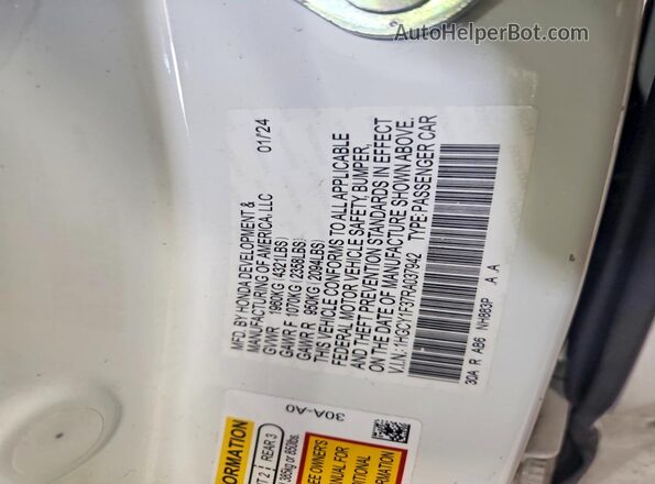 1HGCY1F37RA037942 2024 HONDA ACCORD White VIN კოდის სტიკერის ხედი