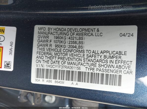1HGCY1F37RA061156 2024 HONDA ACCORD Blue Widok komory silnika