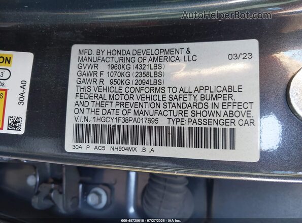 1HGCY1F38PA017695 2023 HONDA ACCORD Gray Engine compartment view