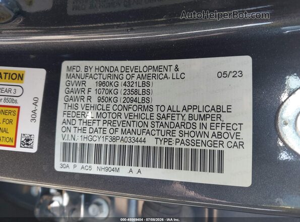 1HGCY1F38PA033444 2023 HONDA ACCORD Gray Շարժիչի բաժամունքի տեսք