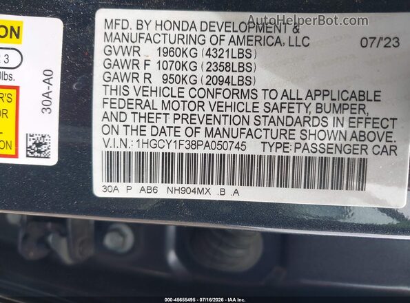 1HGCY1F38PA050745 2023 HONDA ACCORD Gray Շարժիչի բաժամունքի տեսք