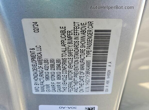 1HGCY1F38RA046665 2024 HONDA ACCORD Silver ძრავის განყოფილების ხედი