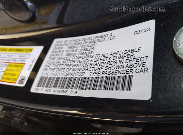 1HGCY1F39PA017687 2023 HONDA ACCORD Серый Вид подкапотного пространства