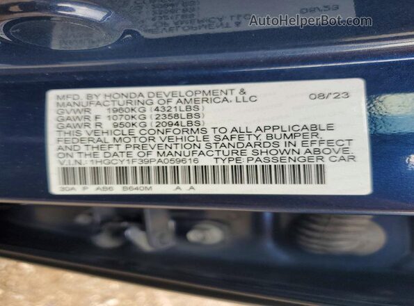 1HGCY1F39PA059616 2023 HONDA ACCORD Blue Vista del compartimento del motor