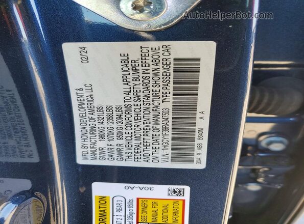 1HGCY1F39RA047503 2024 HONDA ACCORD Blue Engine compartment view