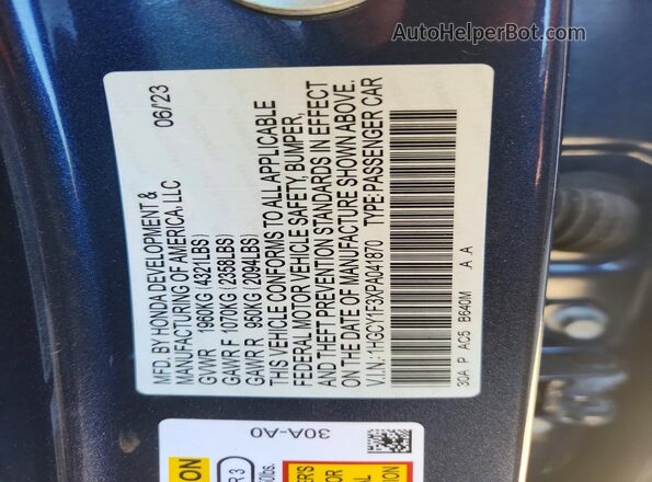 1HGCY1F3XPA041870 2023 HONDA ACCORD Blue Widok komory silnika