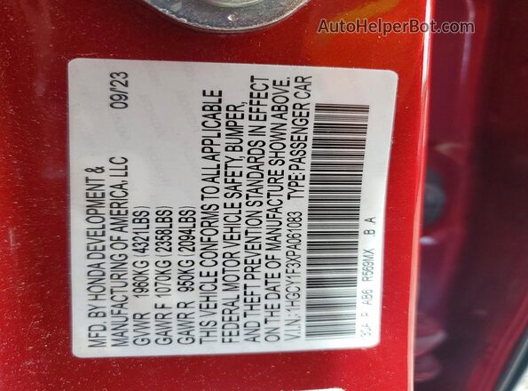 1HGCY1F3XPA061083 2023 HONDA ACCORD Red Engine compartment view