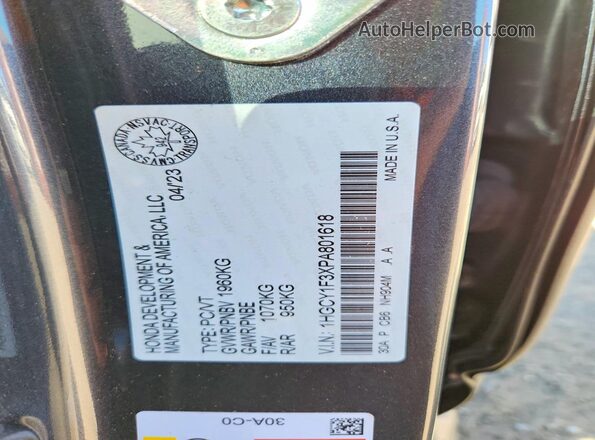 1HGCY1F3XPA801618 2023 HONDA ACCORD Charcoal Widok komory silnika