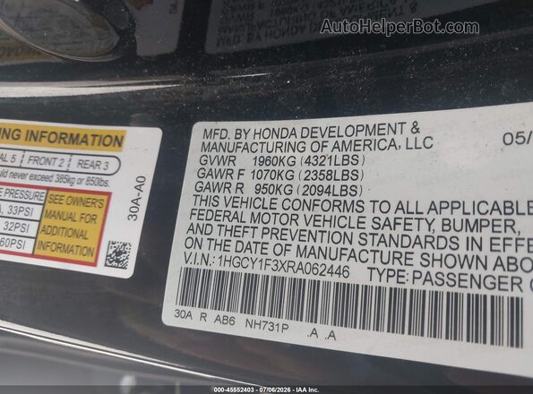 1HGCY1F3XRA062446 2024 HONDA ACCORD Black Շարժիչի բաժամունքի տեսք