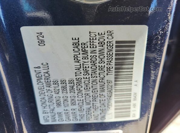1HGCY1F40SA002187 2025 HONDA ACCORD Blue Engine compartment view