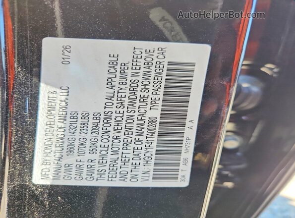 1HGCY1F41TA002880 2026 HONDA ACCORD Black VIN კოდის სტიკერის ხედი