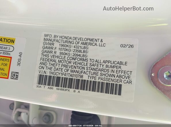1HGCY1F41TA010798 2026 HONDA ACCORD White ძრავის განყოფილების ხედი