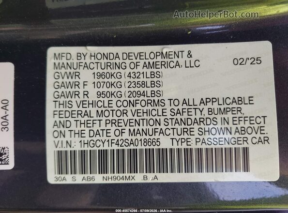 1HGCY1F42SA018665 2025 HONDA ACCORD Gray Widok komory silnika