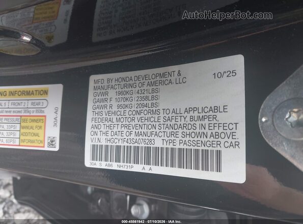 1HGCY1F43SA076283 2025 HONDA ACCORD Black Вид підкапотного простору
