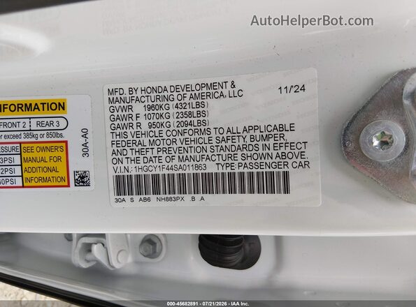 1HGCY1F44SA011863 2025 HONDA ACCORD White Вид підкапотного простору