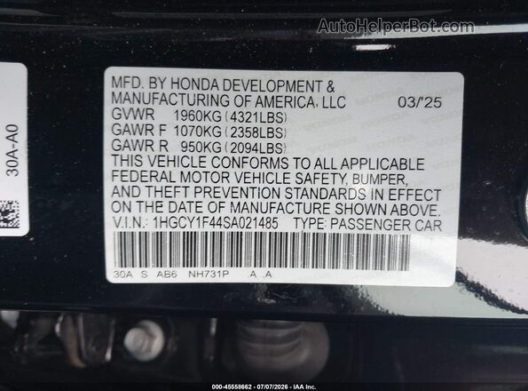 1HGCY1F44SA021485 2025 HONDA ACCORD Black Вид підкапотного простору