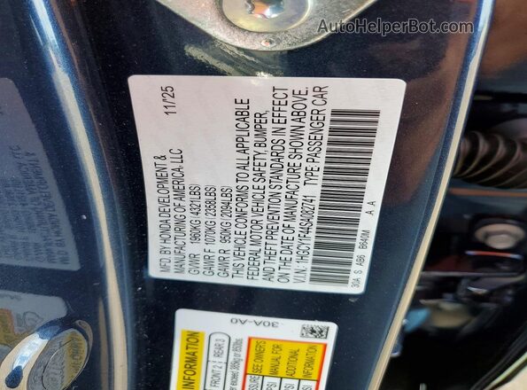 1HGCY1F44SA082741 2025 HONDA ACCORD Blue Շարժիչի բաժամունքի տեսք
