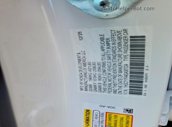 1HGCY1F44SA087034 2025 HONDA ACCORD White Вид підкапотного простору