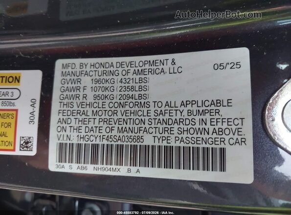 1HGCY1F45SA035685 2025 HONDA ACCORD Синий Вид подкапотного пространства