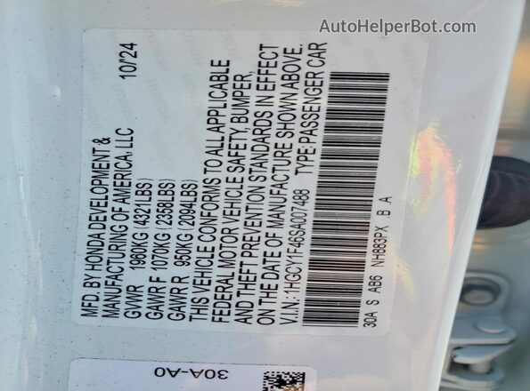 1HGCY1F46SA007488 2025 HONDA ACCORD White Engine compartment view