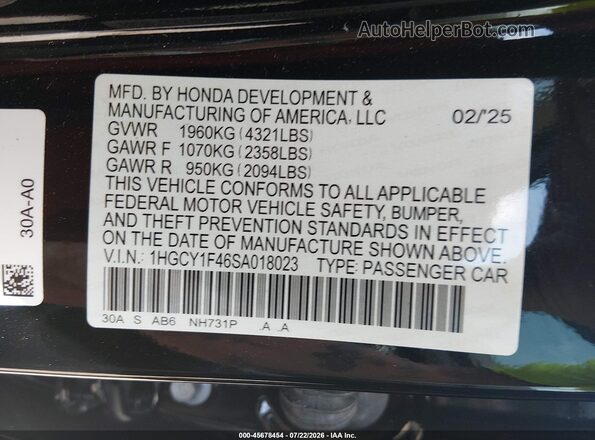 1HGCY1F46SA018023 2025 HONDA ACCORD Black Engine compartment view