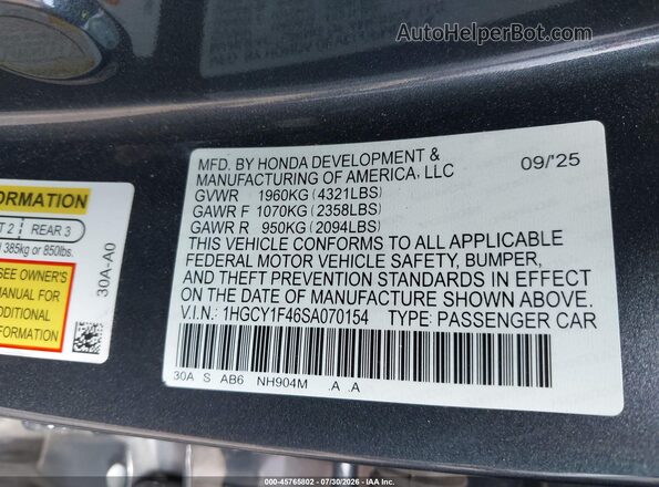 1HGCY1F46SA070154 2025 HONDA ACCORD Gray Вид підкапотного простору