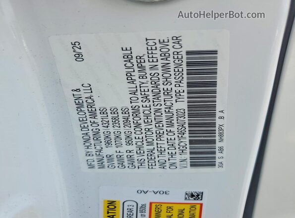1HGCY1F46SA073023 2025 HONDA ACCORD Белый Вид подкапотного пространства