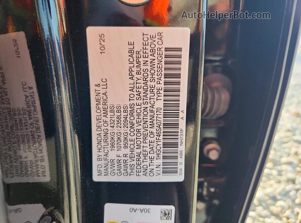 1HGCY1F46SA077170 2025 HONDA ACCORD Black VIN sticker view