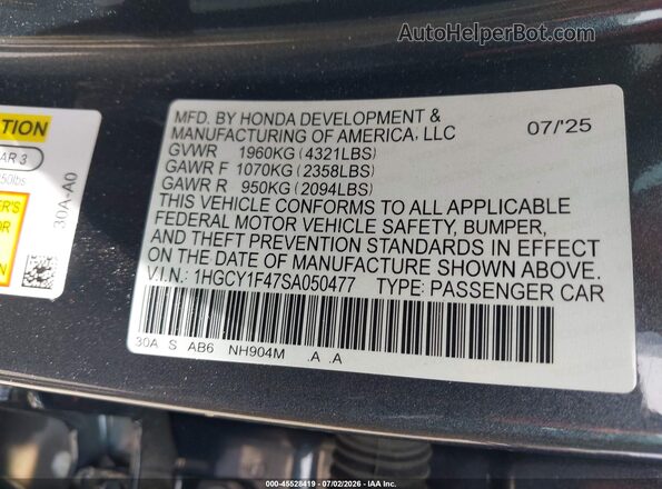 1HGCY1F47SA050477 2025 HONDA ACCORD Blue ძრავის განყოფილების ხედი