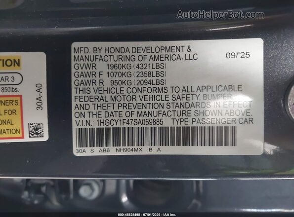 1HGCY1F47SA069885 2025 HONDA ACCORD Серый Вид подкапотного пространства