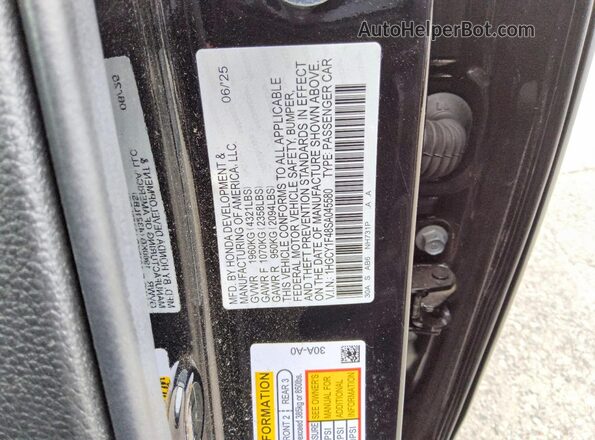 1HGCY1F48SA045580 2025 HONDA ACCORD Black ძრავის განყოფილების ხედი