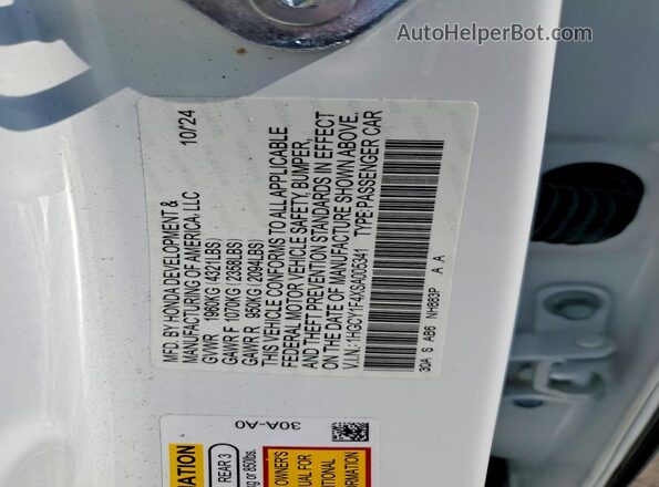 1HGCY1F4XSA005341 2025 HONDA ACCORD Белый Вид подкапотного пространства