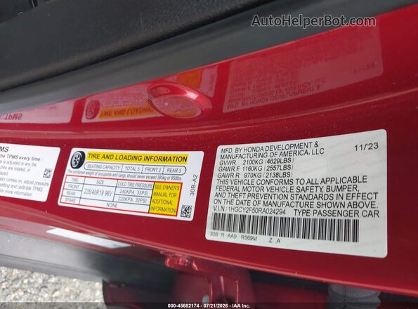 1HGCY2F50RA024294 2024 HONDA ACCORD Red Вид підкапотного простору